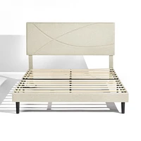 Upholstered Beige Foothill Queen Bed Frame with USB Ports and LED Lights