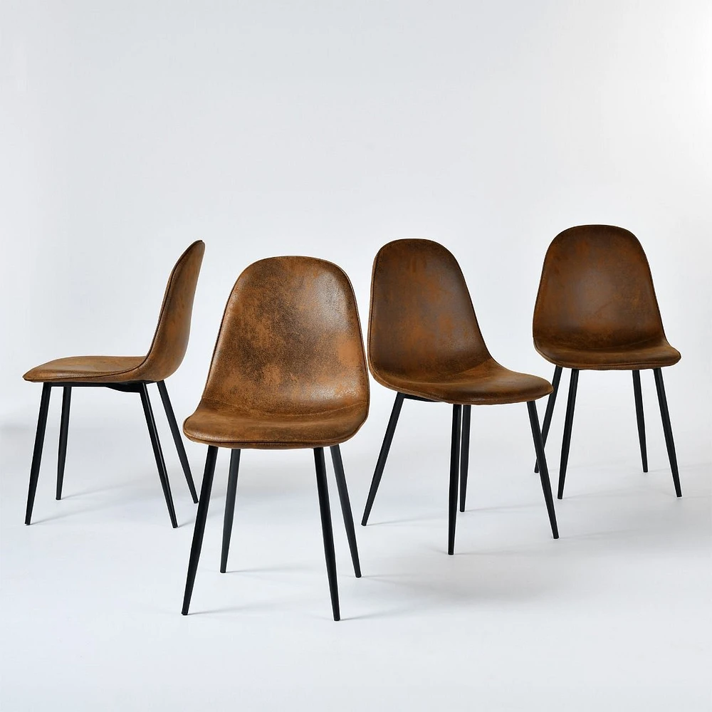 Modern 5-Piece Round Espresso Dining Set with Brown Suede Chairs
