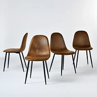 Modern 5-Piece Round Espresso Dining Set with Brown Suede Chairs