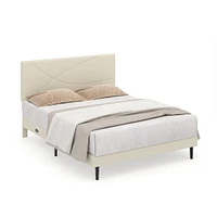 Upholstered Beige Foothill Queen Bed Frame with USB Ports and LED Lights