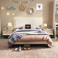 Upholstered Beige Foothill Queen Bed Frame with USB Ports and LED Lights