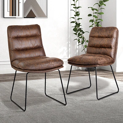 Industrial Vintage-Style  Upholstered Dining Chairs, Set of 2 - Brown