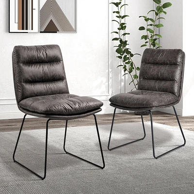 Industrial Vintage-Style Upholstered Dining Chairs, Set of 2 - Grey