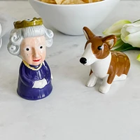Ensemble salière et poivrière reine et corgi