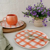Milo Checkered Stoneware Salad Plate - Coral