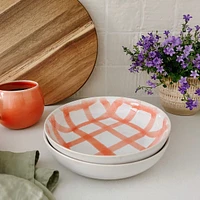 Milo Checkered Stoneware Pasta Bowl - Coral