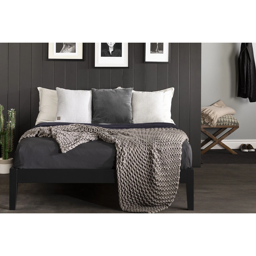 Vito Queen Solid Wood Platform Bed Pure Black by South Shore Furniture