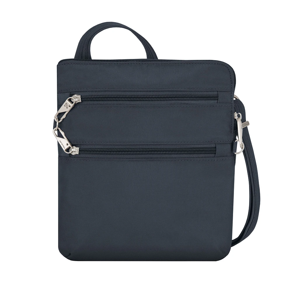 Travelon Classic Sac bandoulière mince à double fermeture éclair anti-vol - Minuit