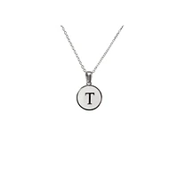 Luenzo Stainless Steel Initial Necklace "T" with Mother of Pearl Inlay