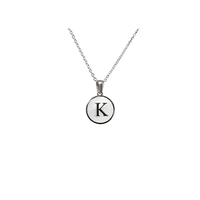 Luenzo Stainless Steel Initial Necklace "K" with Mother of Pearl Inlay