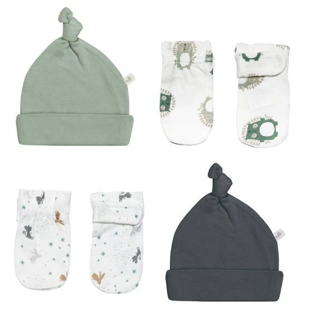 Bamboo Hats and Mitts, Set of 4 - Moss & Charcoal