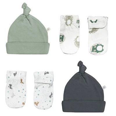 Bamboo Hats and Mitts, Set of 4 - Moss & Charcoal