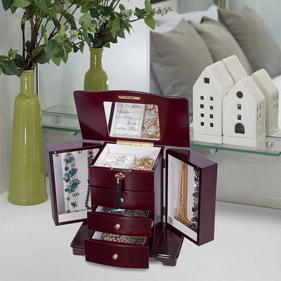 Mele and Co Waverly Finish Glass Top Wooden Watch Box - Cherry
