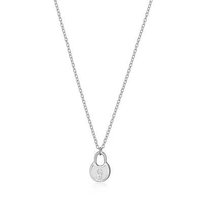 ELLE Sterling Silver & Cubic Zirconia Lock Pendant Necklace