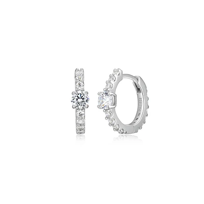 Reign Sterling Silver & Cubic Zirconia Hoop Earrings with Round Centre Stone