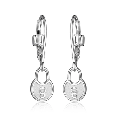 ELLE Sterling Silver & Cubic Zirconia Lock Earrings