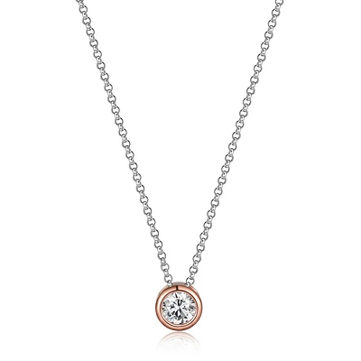 ELLE Two-Tone Rose Gold Plated Sterling Silver Round Cubic Zirconia Pendant Necklace