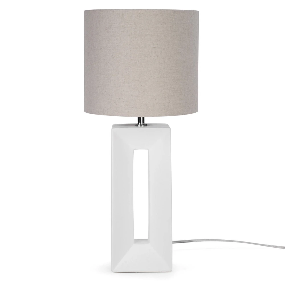 Zantelle Table Lamp with Rectangular Base - White/Beige