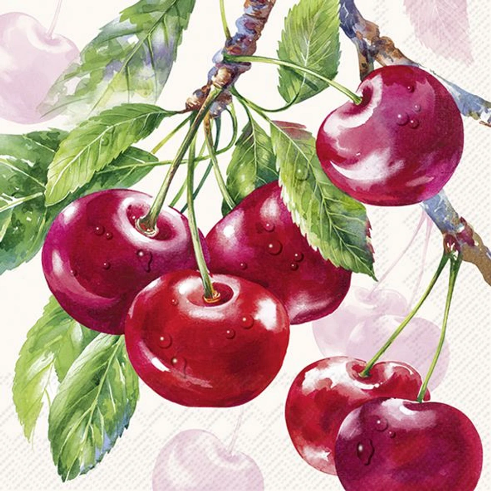 Serviettes à cocktail, paquet de 20 - Fruits de cerise