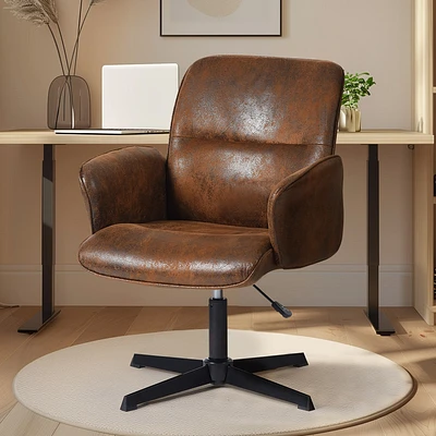 360° Swivel Adjustable Height Chair in Suede Brown Fabric by Maison Classique
