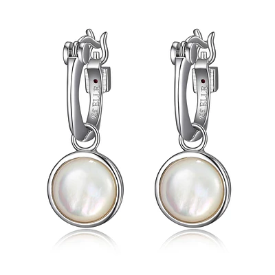 ELLE Sterling Silver & Genuine Mother of Pearl Hoop Earrings