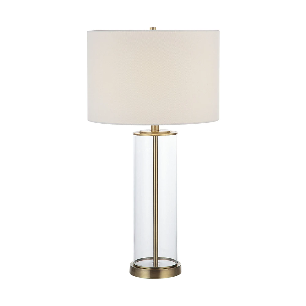 Saco 28" Tall Satin Brass Glass Table Lamp with Drum Linen Shade (Set of 2)