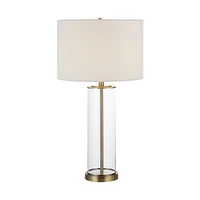 Saco 28" Tall Satin Brass Glass Table Lamp with Drum Linen Shade (Set of 2)