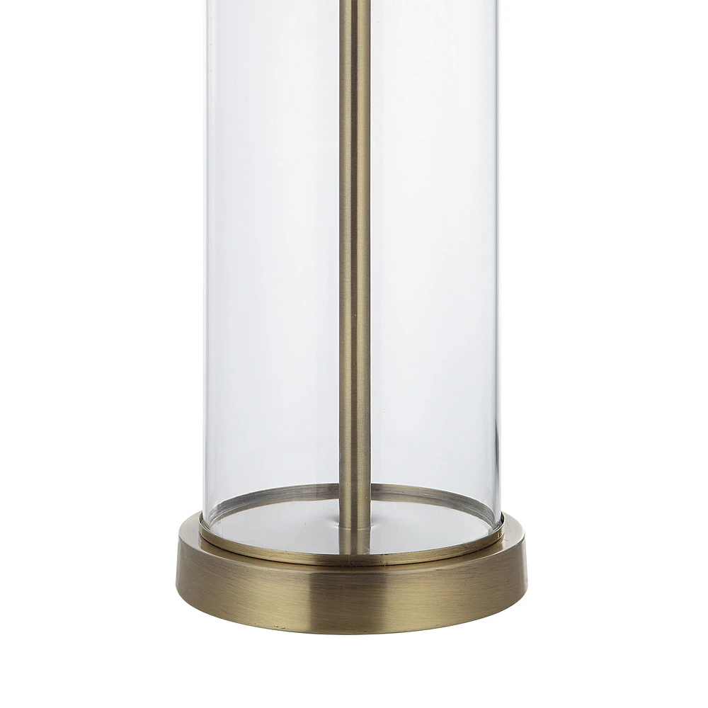 Saco 28" Tall Satin Brass Glass Table Lamp with Drum Linen Shade (Set of 2)