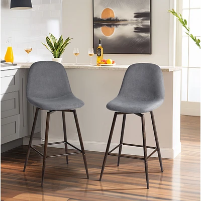 Set of 2 Grey Fabric Swivel Counter Barstools by Maison Classique