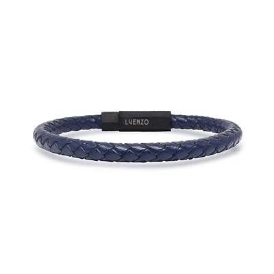 Luenzo Navy Blue Genuine Leather Single Wrap Bracelet