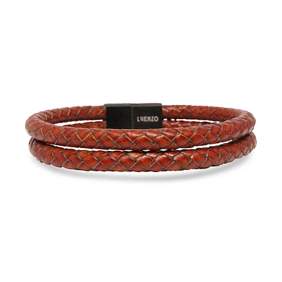 Luenzo Saddle Brown Genuine Leather Double Wrap Bracelet