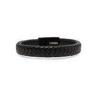 Luenzo Matte Black Genuine Leather Single Wrap Bracelet