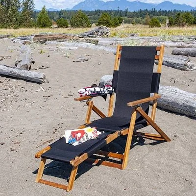 Portable Black Lounge Chair with Leg Rest
