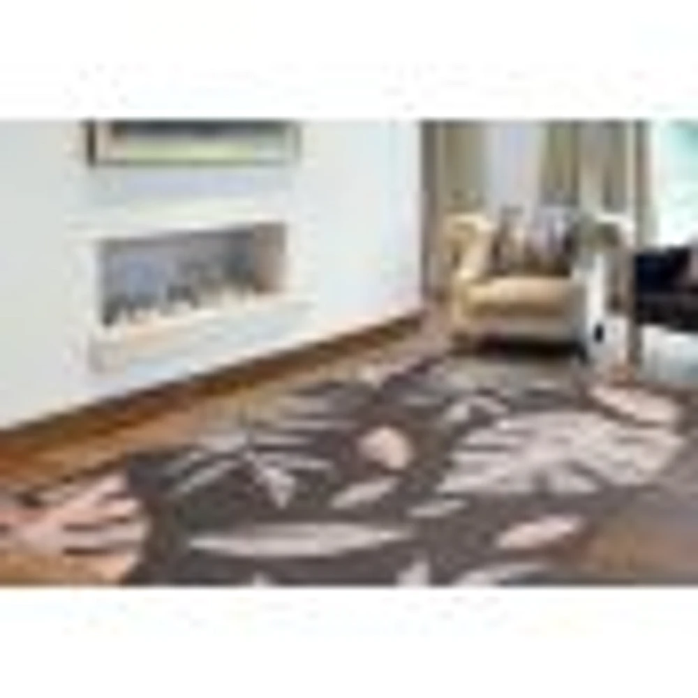 Tapis Feuilles Anthracite-Rose