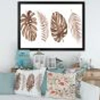 Tropical Monstera and Palm Leaf Terracotta  Wall Art