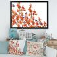 Toile « Flock of Bullfinches Birds on Orange Branches »