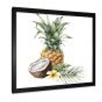 Pineapple with Coconut Plumeria and Palm Leaves  Canvas Wall Art Print