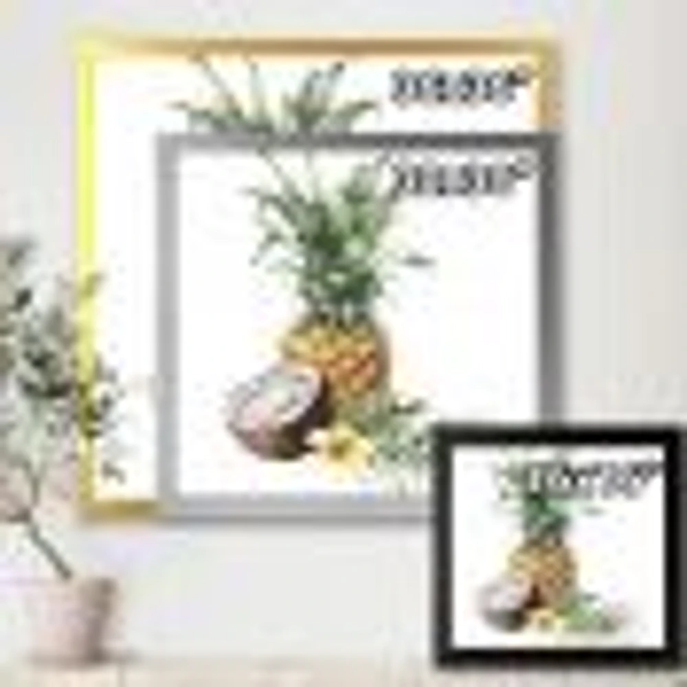 Pineapple with Coconut Plumeria and Palm Leaves Canvas Wall Art Print