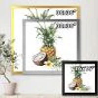 Pineapple with Coconut Plumeria and Palm Leaves  Canvas Wall Art Print
