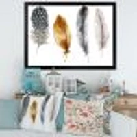 Boho Feather Orange & Blue Striped Polka Dots  Canvas Wall Art Print
