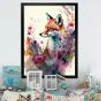 Cute Fox Floral Art Wall