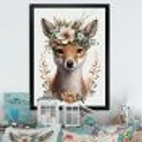Cute Baby Fox With Floral Crown Wall Art