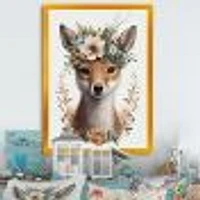 Cute Baby Fox With Floral Crown Wall Art