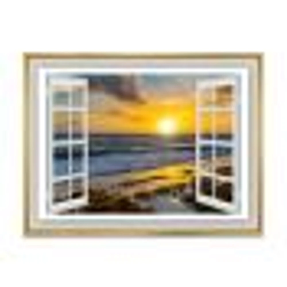 Open Window to Bright Yellow Sunset Canvas Wall Art Print