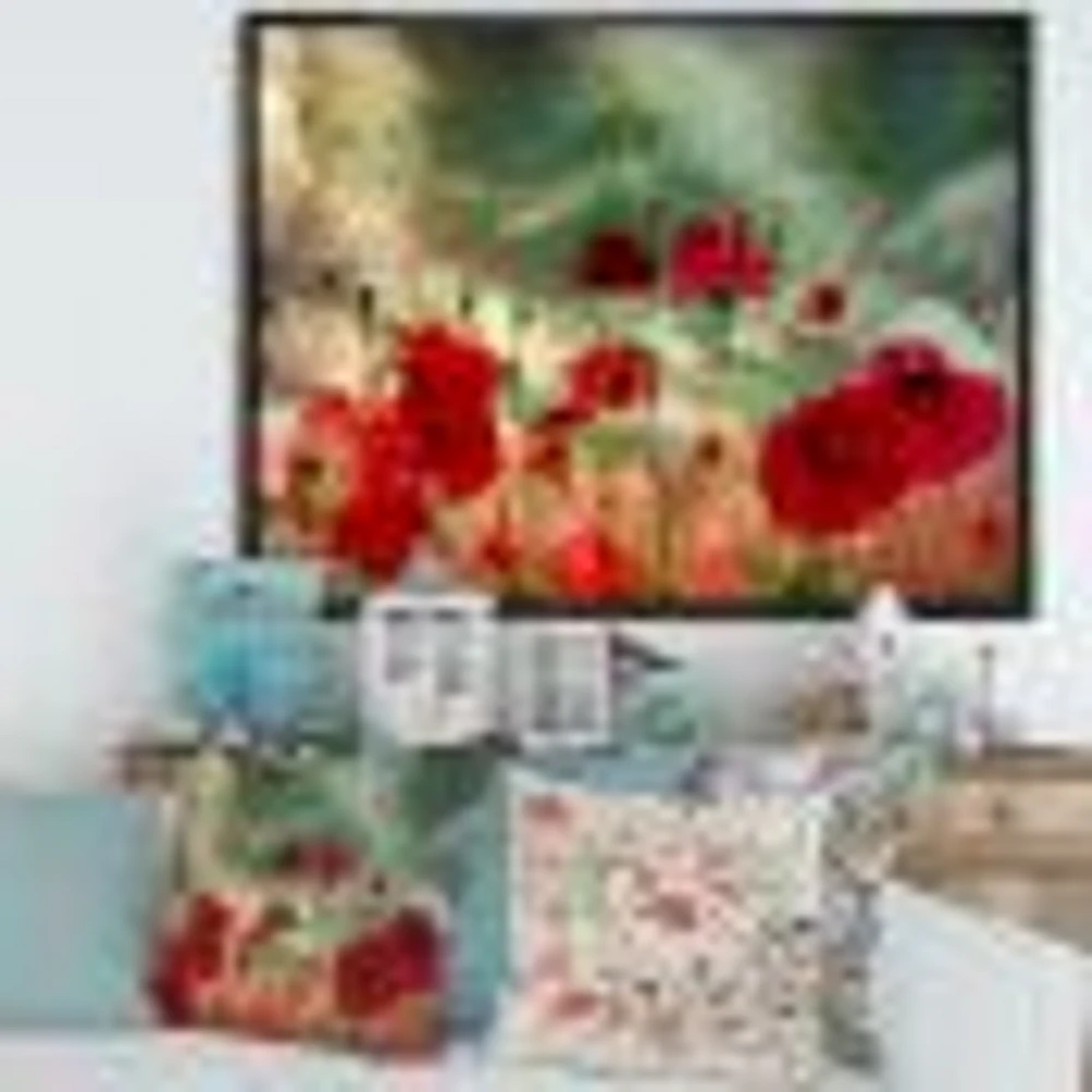 Wild Red Poppy Flowers Sky  Canvas Art Print