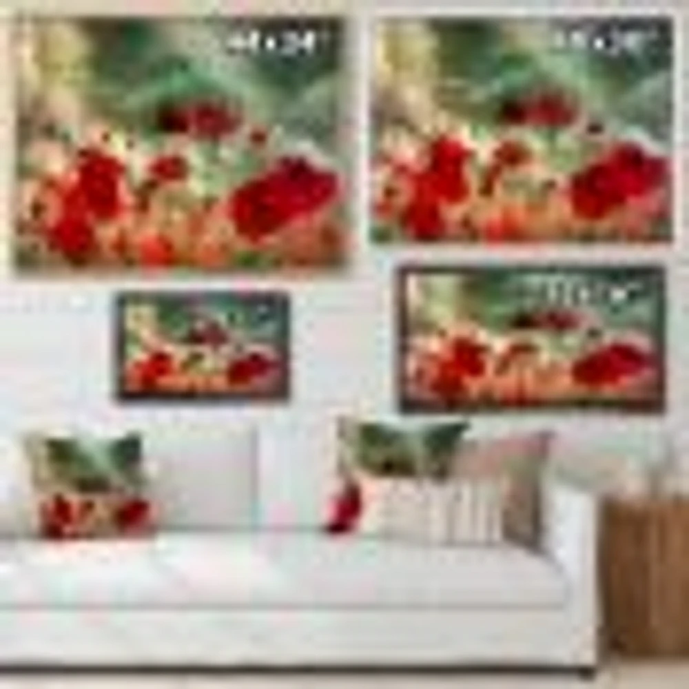 Wild Red Poppy Flowers Sky  Canvas Art Print