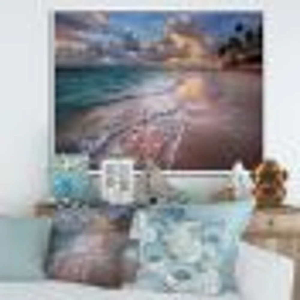 Palm Trees on Clear Sandy  Art Print Canvas