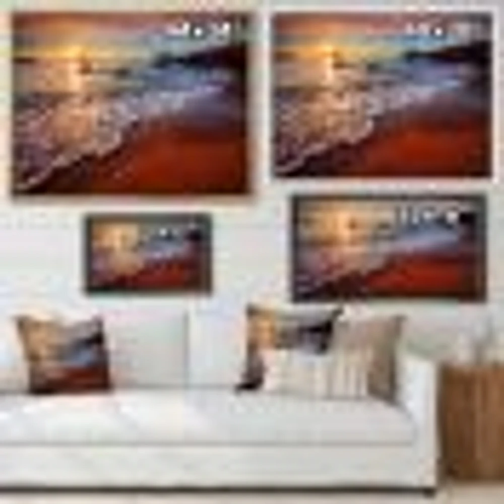 Stunning Ocean Beach at Sunset  Art Print on Canvas
