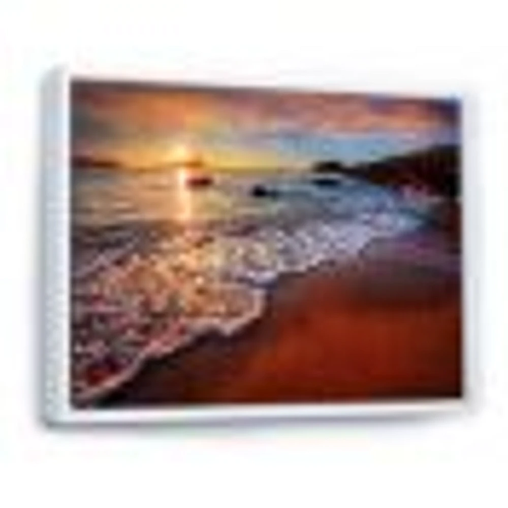Stunning Ocean Beach at Sunset  Art Print on Canvas