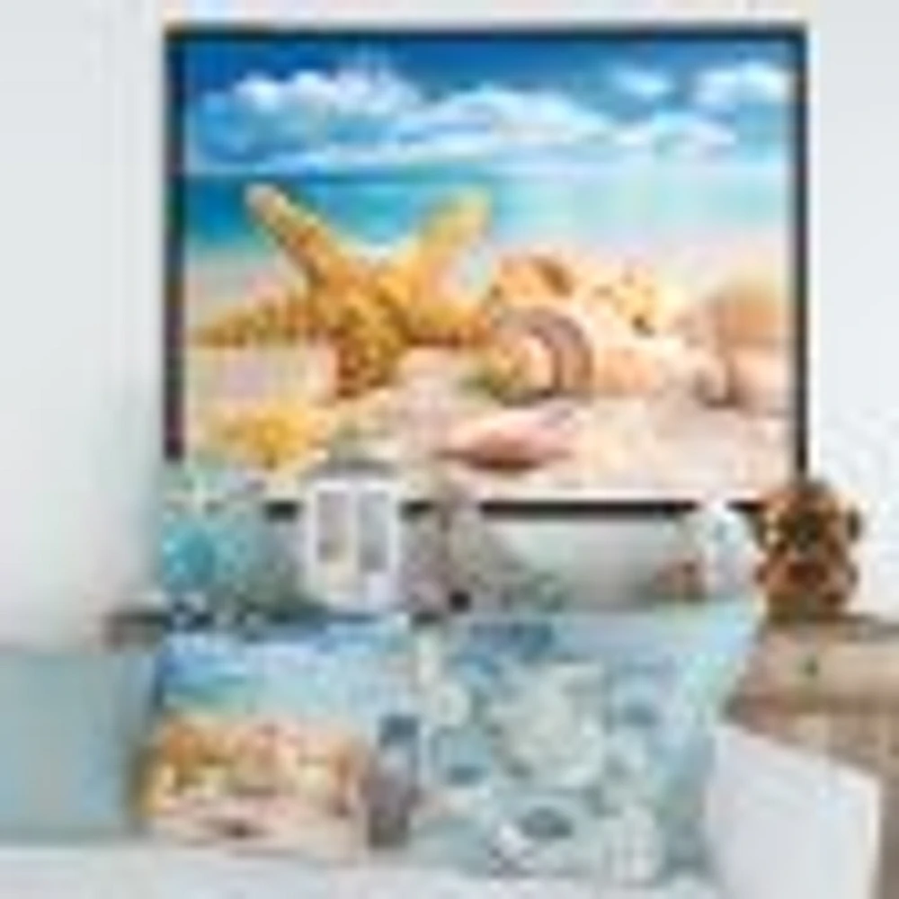 Starfish and Seashells on Beach Canvas Wall Art Print
